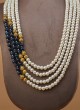 Navy Blue And White Long Pearl Mala